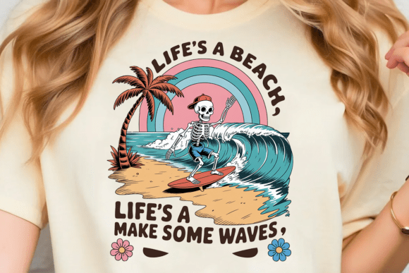 Bringing Vintage Vibes to Life with the Retro Beach Skeleton Surfer PNG