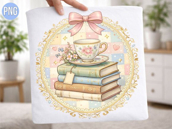 Designing with the Vintage Tea Cup on Books T-shirt PNG: A Creative Asset for Makers