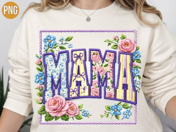 Elevate Your Designs with the Mama Floral Embroidery Frame PNG T-Shirt Graphic