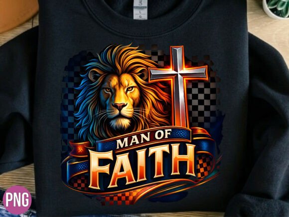 Elevate Your Faith-Based Designs with the Man of Faith Lion Cross Christian PNG