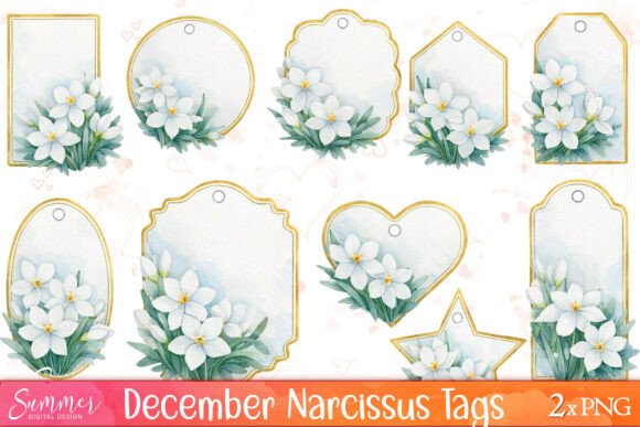 Elevate Your Holiday Projects with December Narcissus Winter Tags Clipart