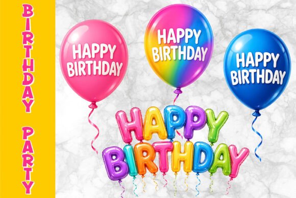 Happy Birthday Balloons Clipart for Stylish Designs