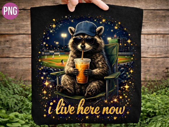 Unlocking Creative Potential with the Baseball Raccoon I Live Here Now Fan PNG Design