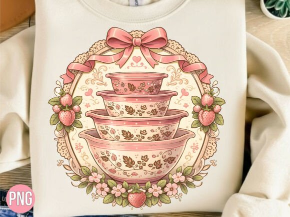 Vintage Strawberry Kitchen Bowls PNG for Designers