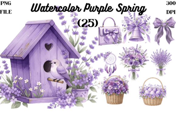 Watercolor Purple Spring Clipart PNG Guide